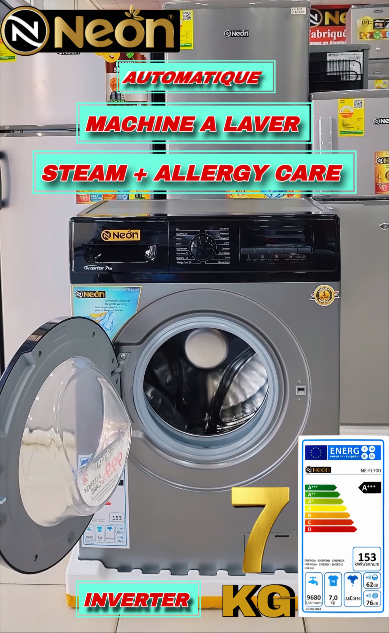 NEON MACHINE A LAVER INVERTER AUTO 7KG